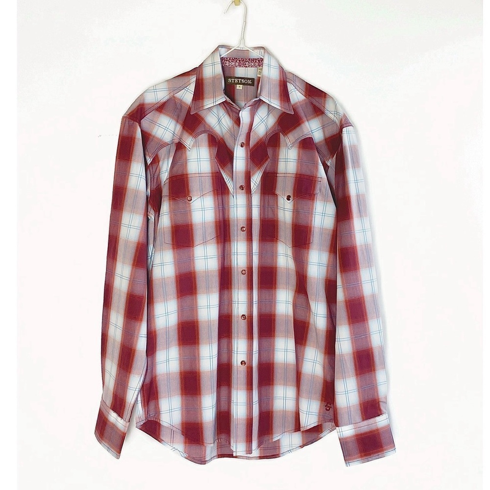 Stetson NWT Wine Ombré plaid Western Shirt Mens size S
